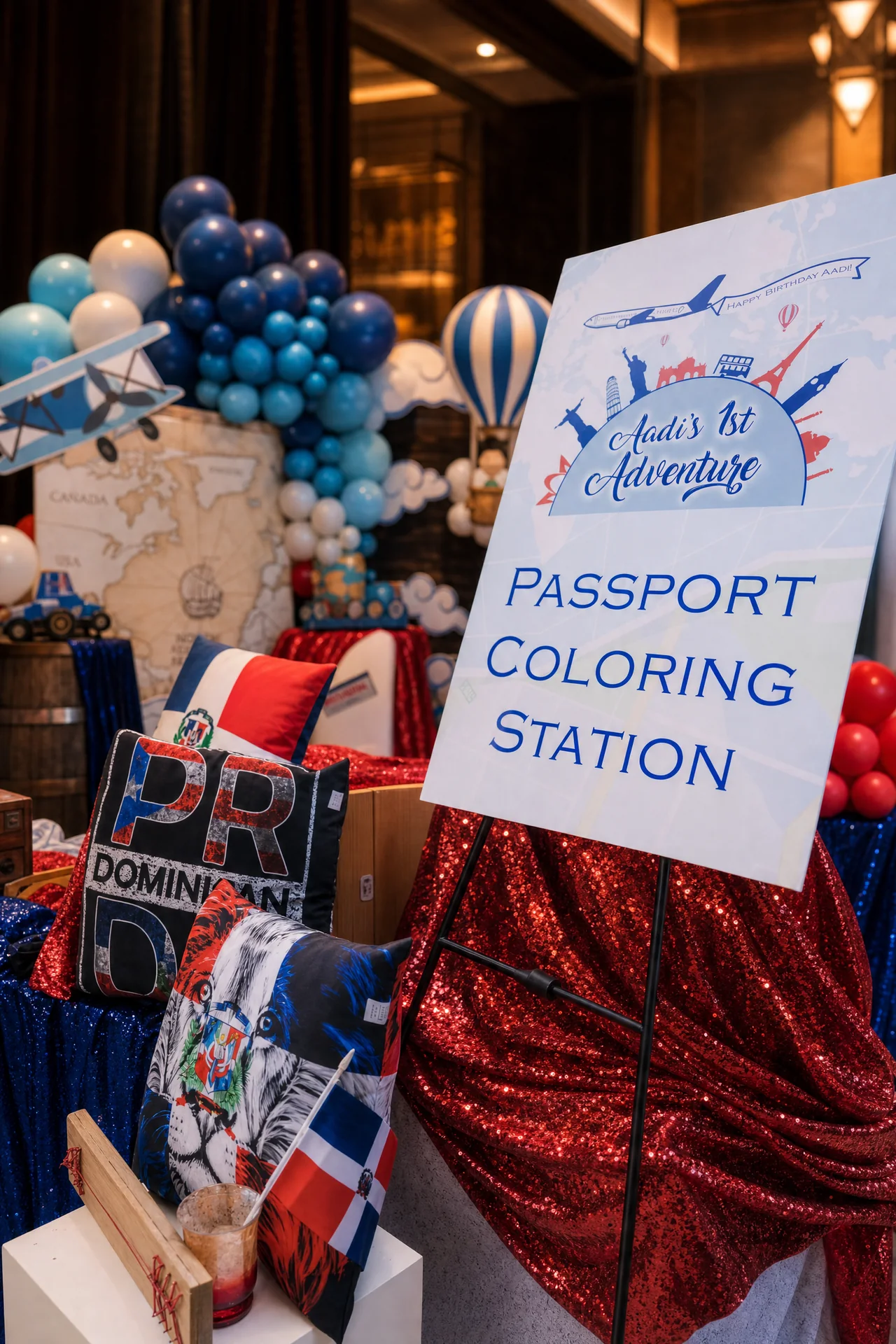 Passport coloring station for the birthday guests