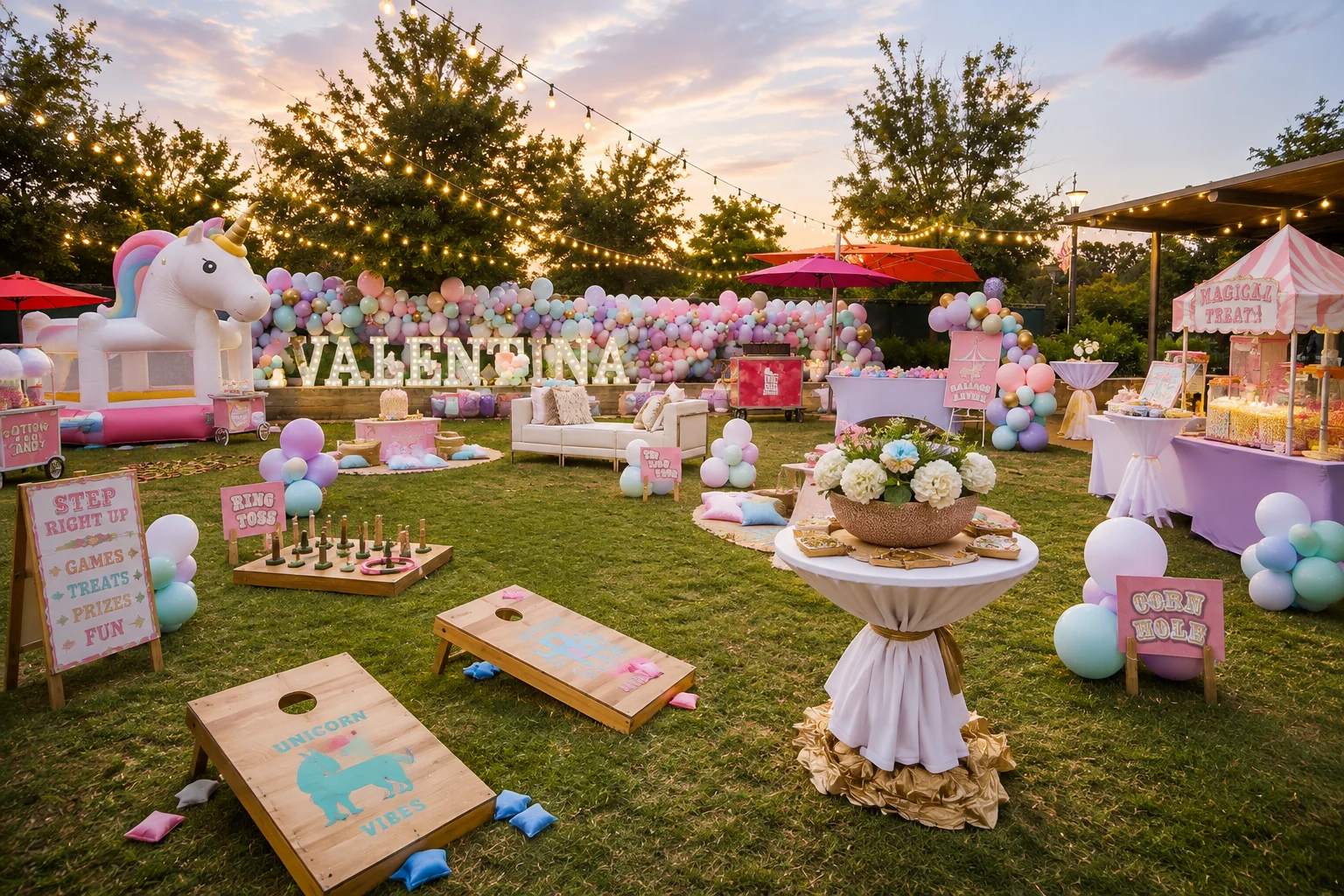 Valentina’s Unicorn Carnival First Birthday: celebration detail from a Poppin Kids birthday party in Houston