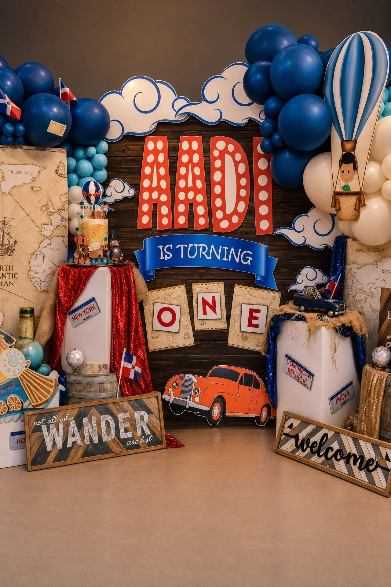 Aadi is turning one travel birthday backdrop