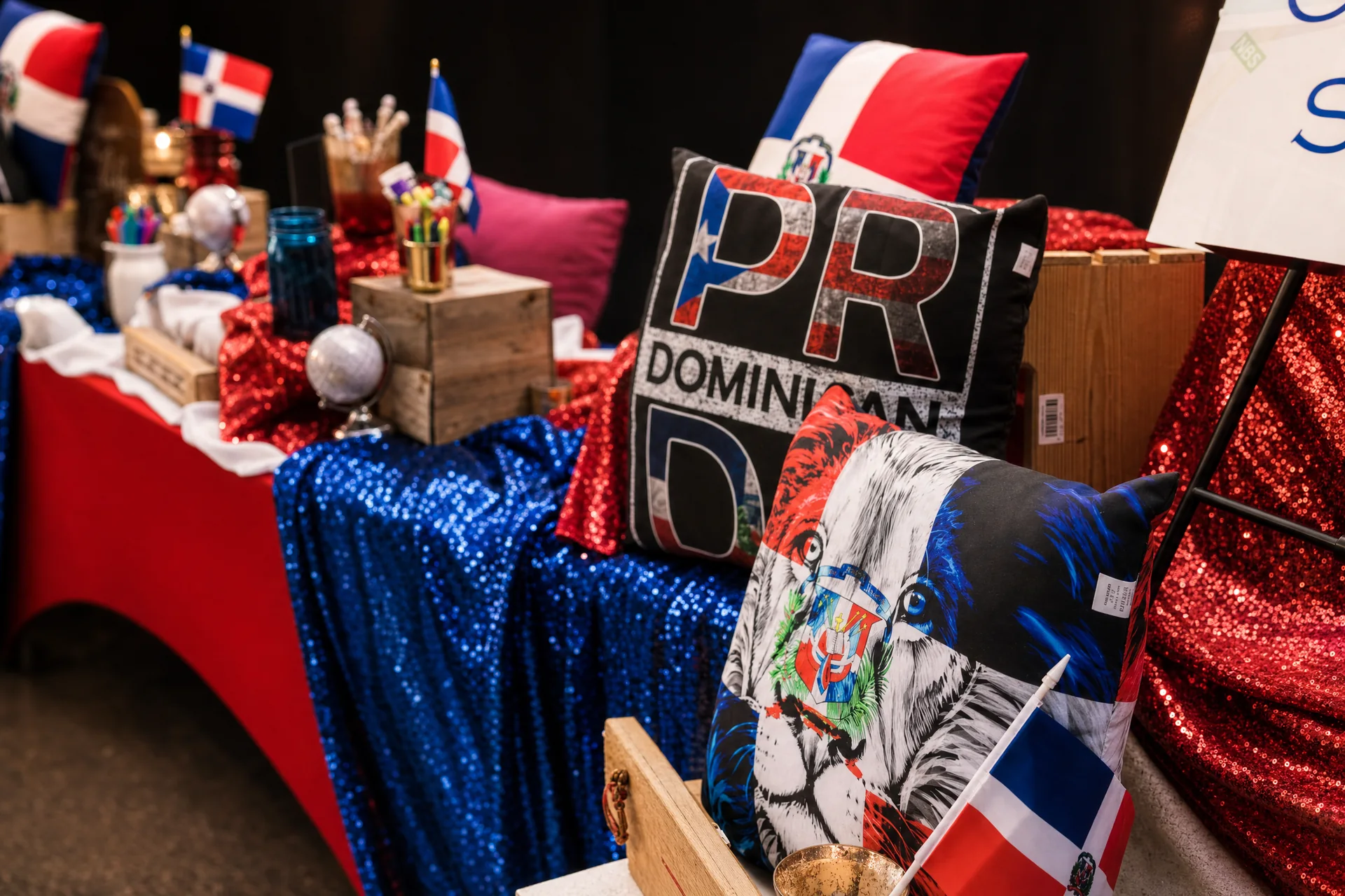 Travel-themed pillows and party details