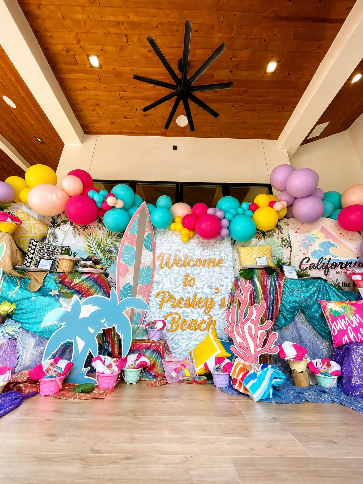 Presley’s Beach Bash: celebration detail from a Poppin Kids birthday party in Houston
