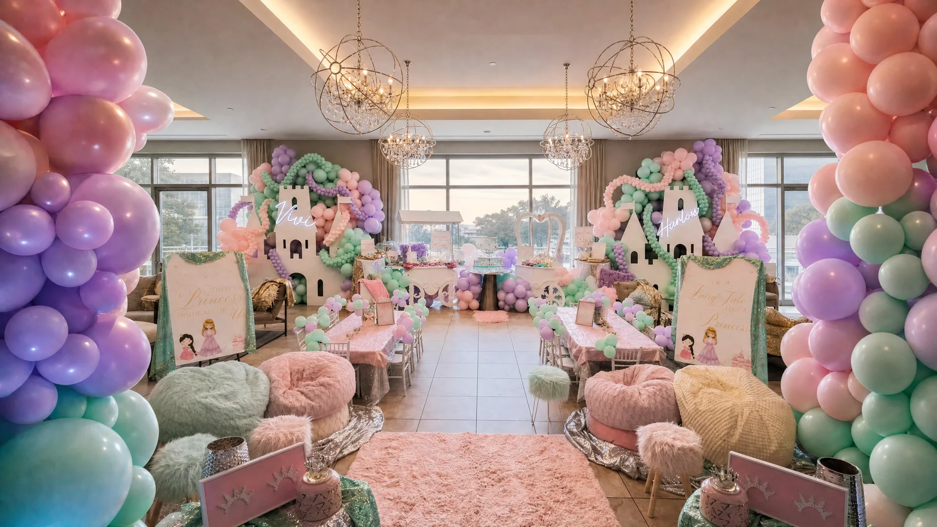 Harlow & Vivi’s Princess Birthday Party: highlighted party detail 1 from a Poppin Kids themed birthday in Houston