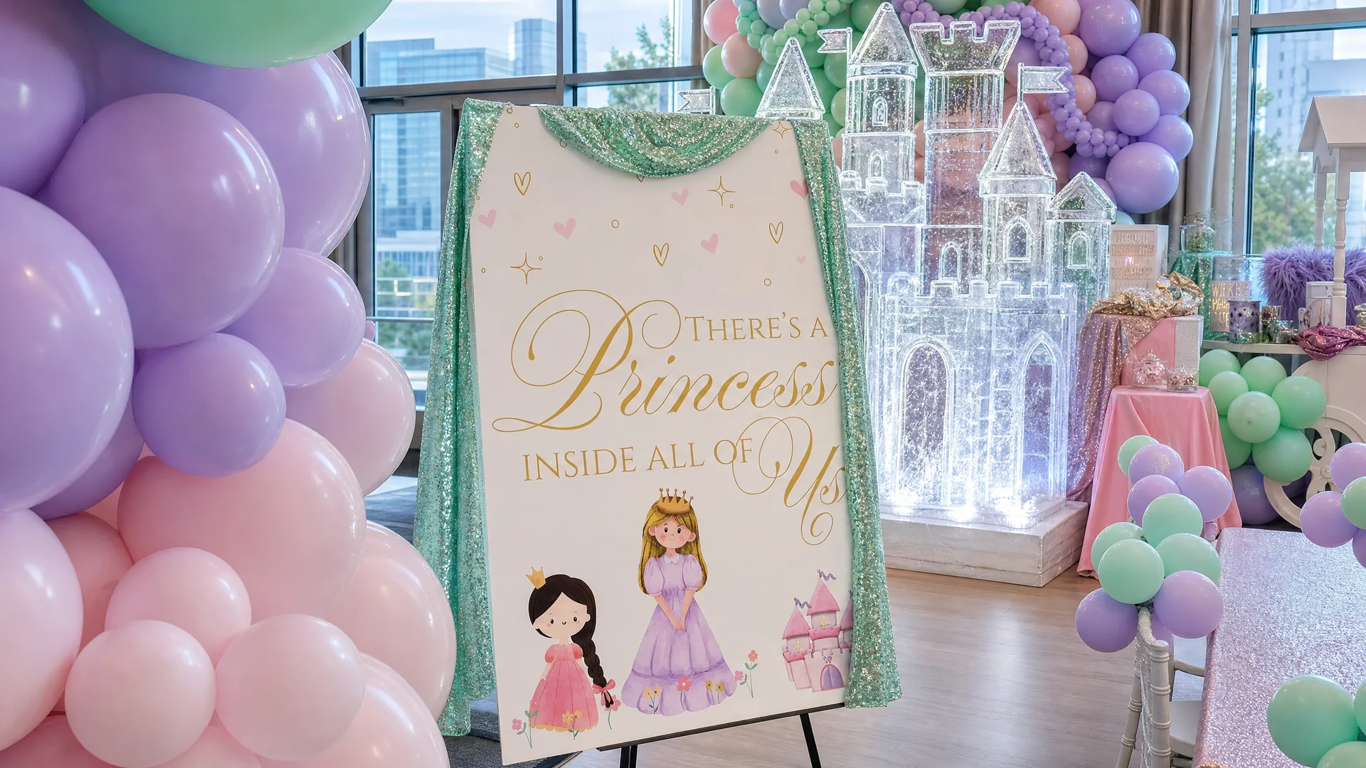 Harlow & Vivi’s Princess Birthday Party: celebration detail 18 from a Poppin Kids themed birthday in Houston