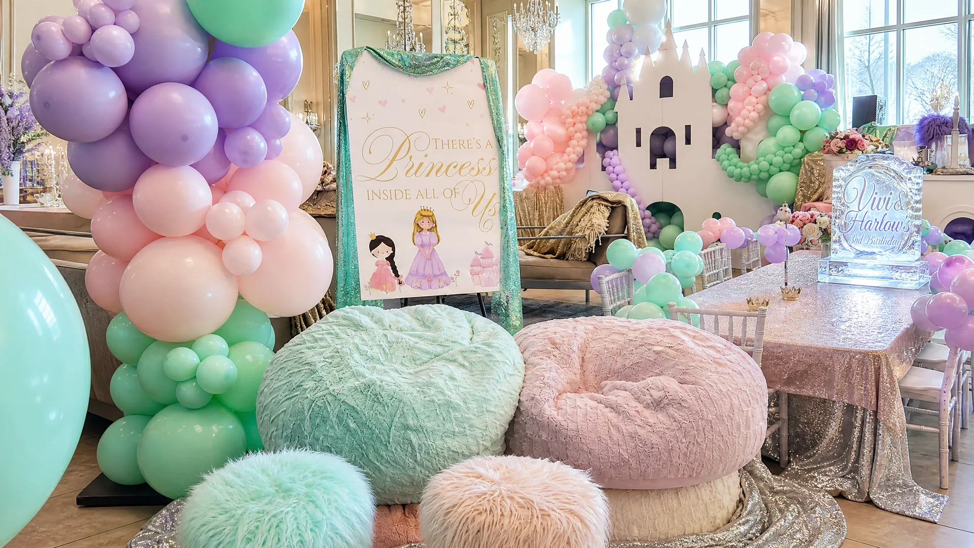 Harlow & Vivi’s Princess Birthday Party: celebration detail 5 from a Poppin Kids themed birthday in Houston