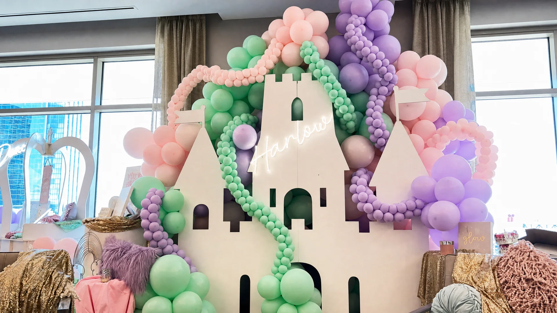 Harlow & Vivi’s Princess Birthday Party: celebration detail 3 from a Poppin Kids themed birthday in Houston