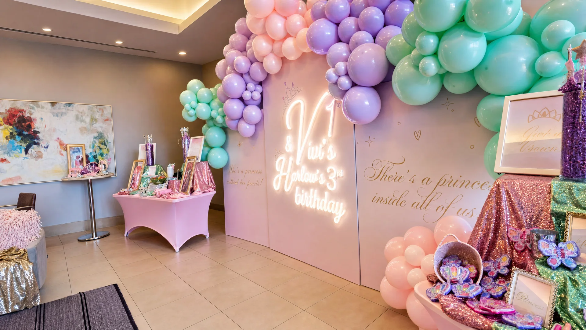 Harlow & Vivi’s Princess Birthday Party: celebration detail 33 from a Poppin Kids themed birthday in Houston