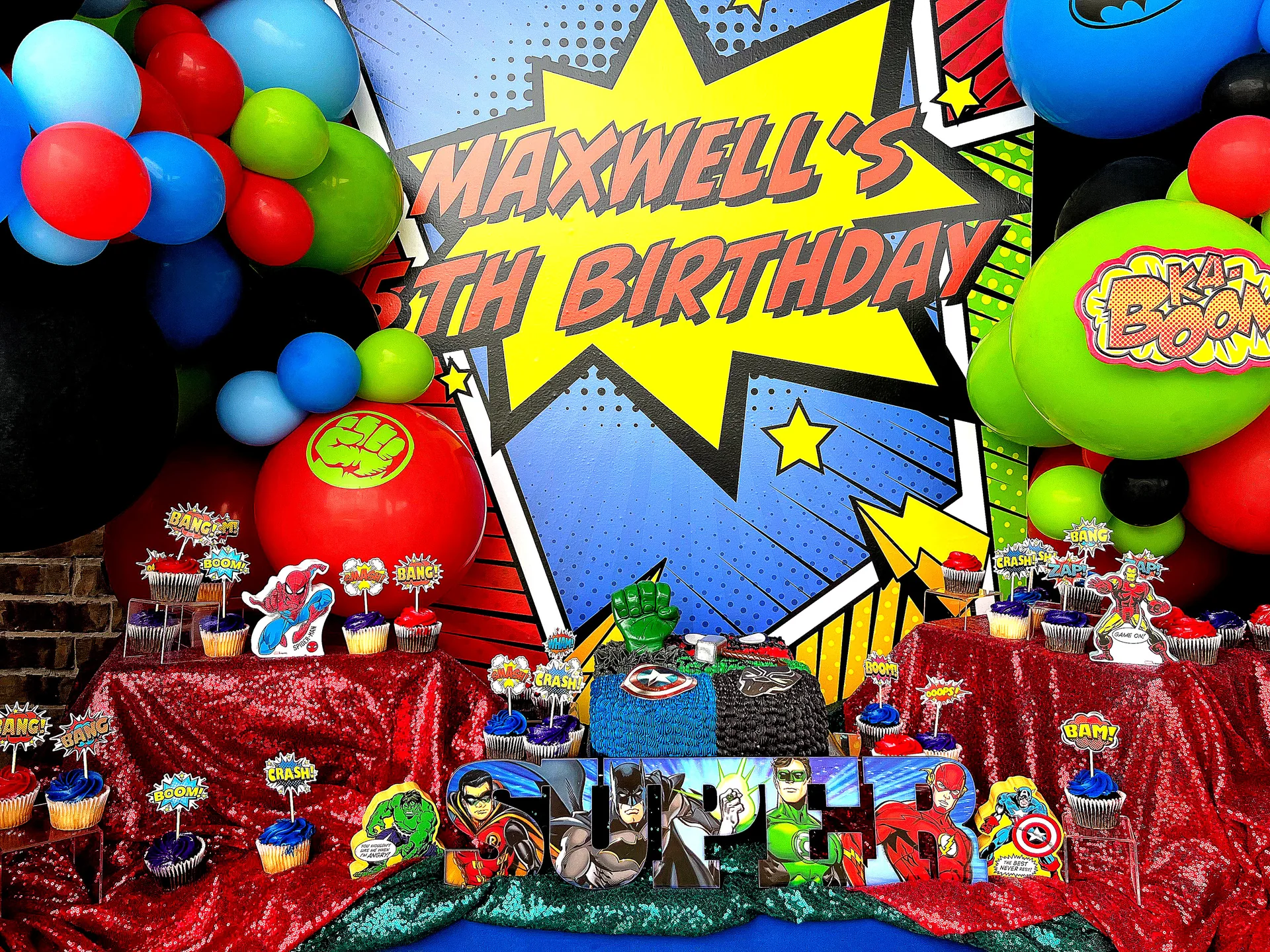 Maxwell’s 5th Superhero Birthday Party: celebration detail 5 from a Poppin Kids 5th birthday in Memorial City