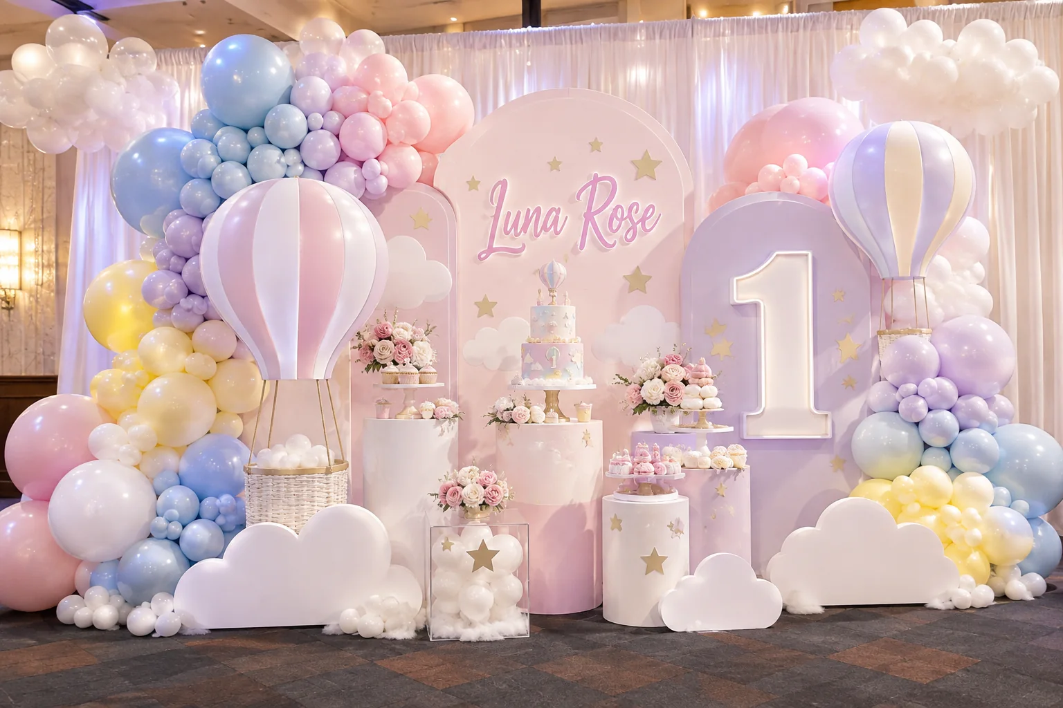 Luna Rose’s Hot Air Balloon First Birthday: celebration detail 1 from a Poppin Kids birthday party in Houston