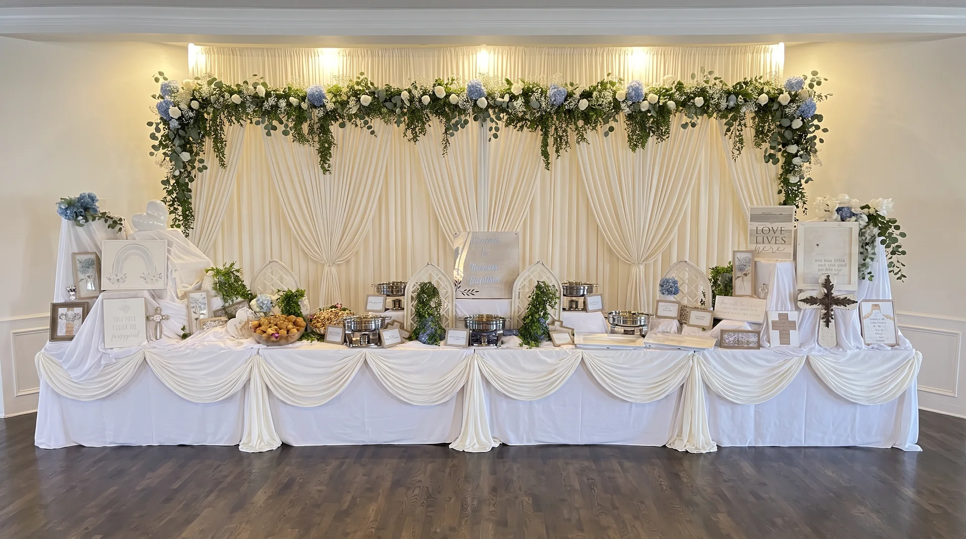 Blue & White Baptism Reception: celebration detail from a Poppin Kids birthday party in Houston